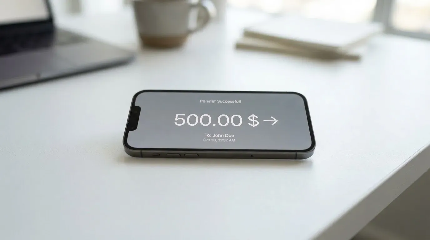 A phone showing a stablecoin transfer screen