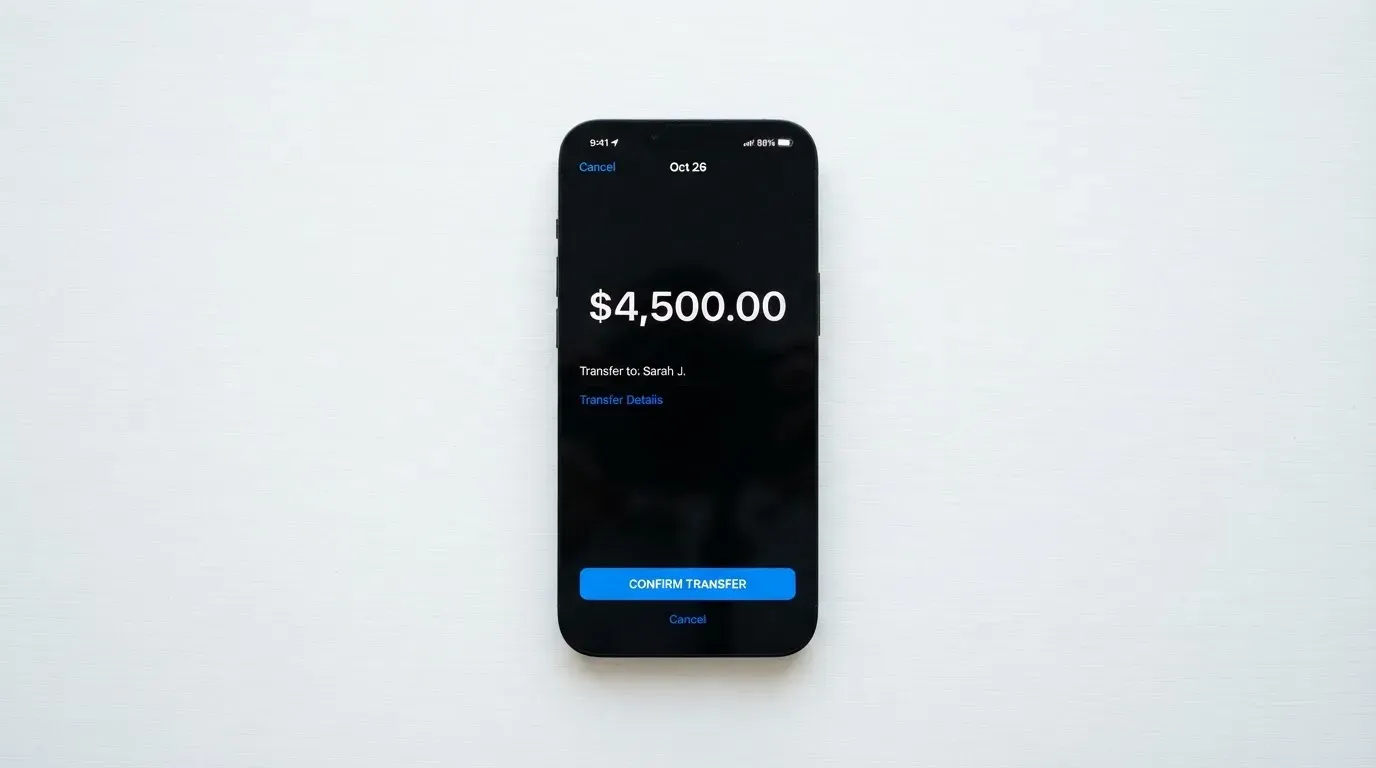 A phone showing a stablecoin transfer screen