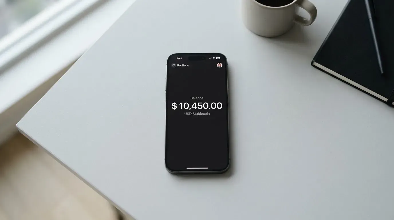 A phone showing a stablecoin transfer screen