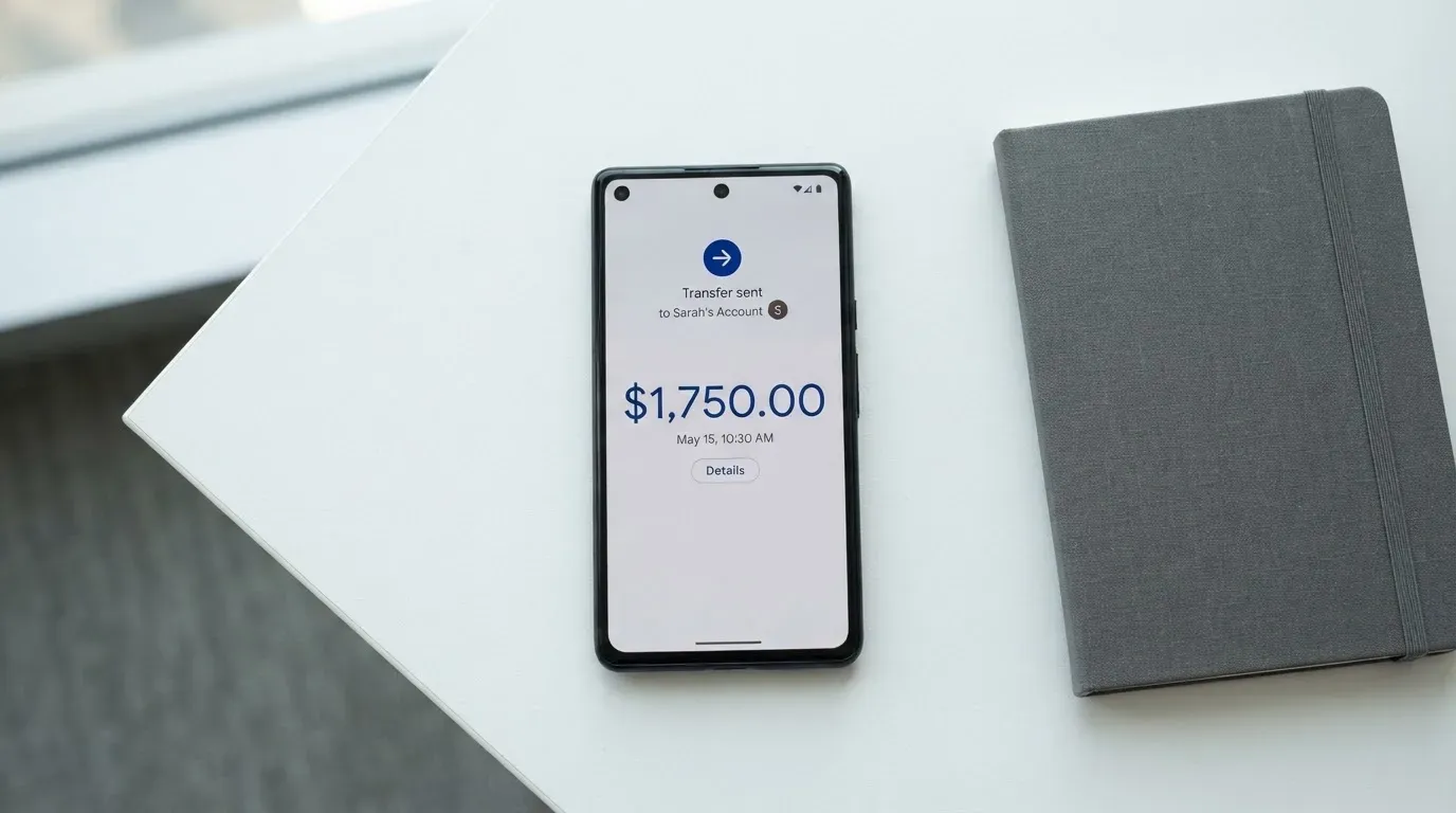 A phone showing a stablecoin transfer screen