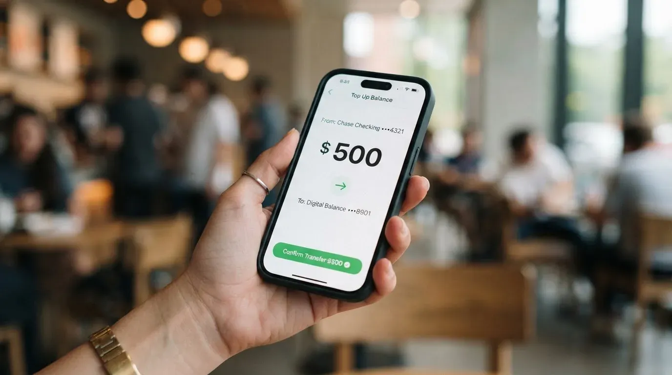 A phone showing a stablecoin transfer screen