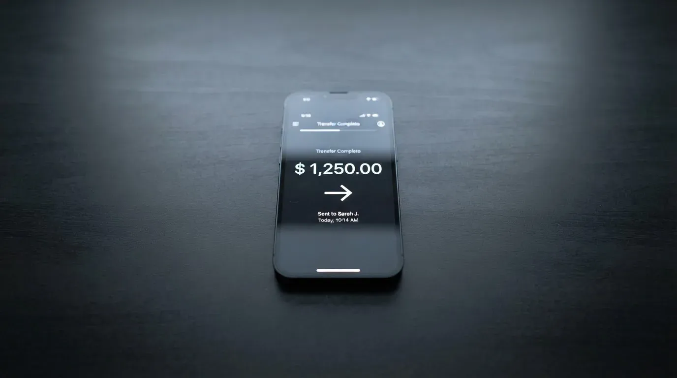 A phone showing a stablecoin transfer screen