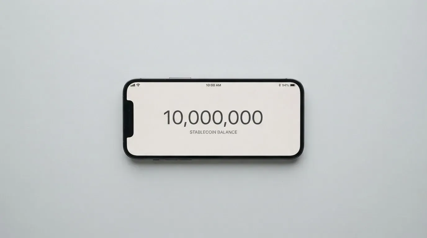 A phone showing a stablecoin transfer screen