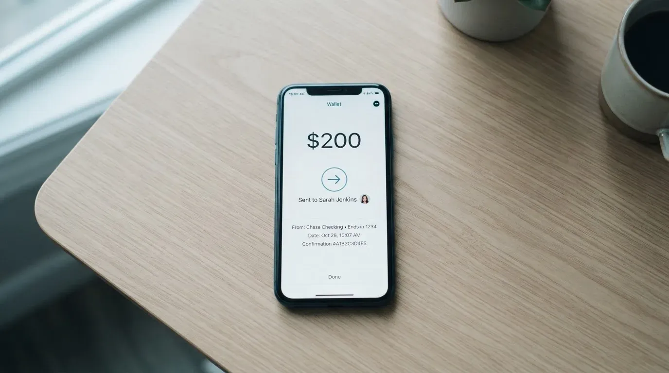A phone showing a stablecoin transfer screen