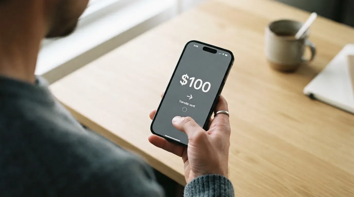 A phone showing a stablecoin transfer screen