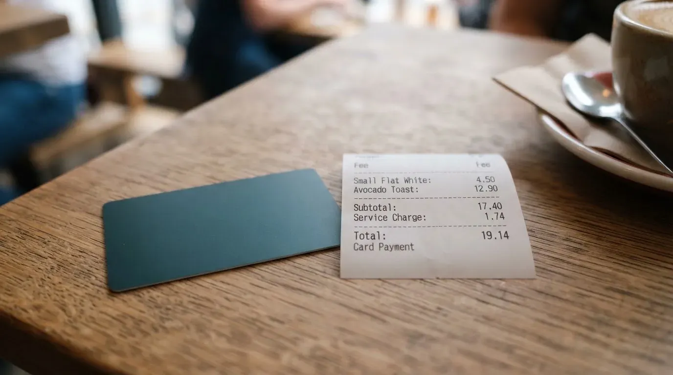 A receipt and a card on a café table