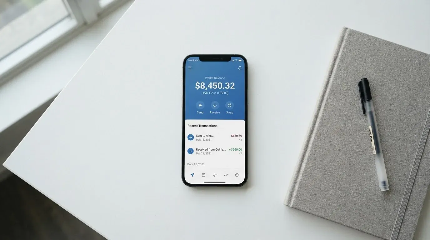 A phone showing a stablecoin transfer screen