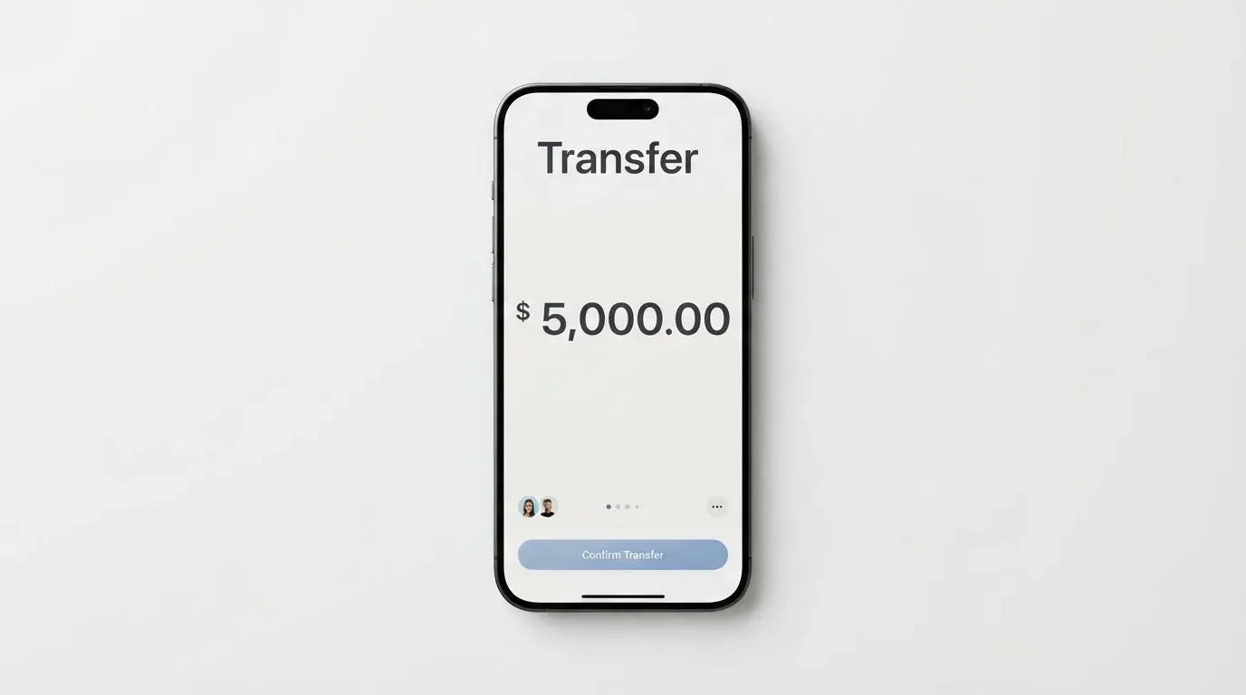 A phone showing a stablecoin transfer screen