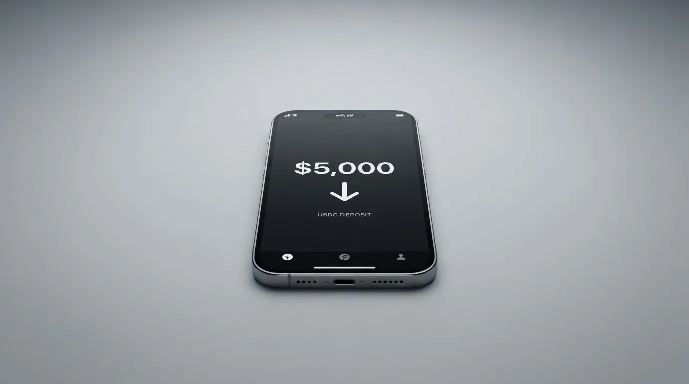 A phone showing a stablecoin transfer screen
