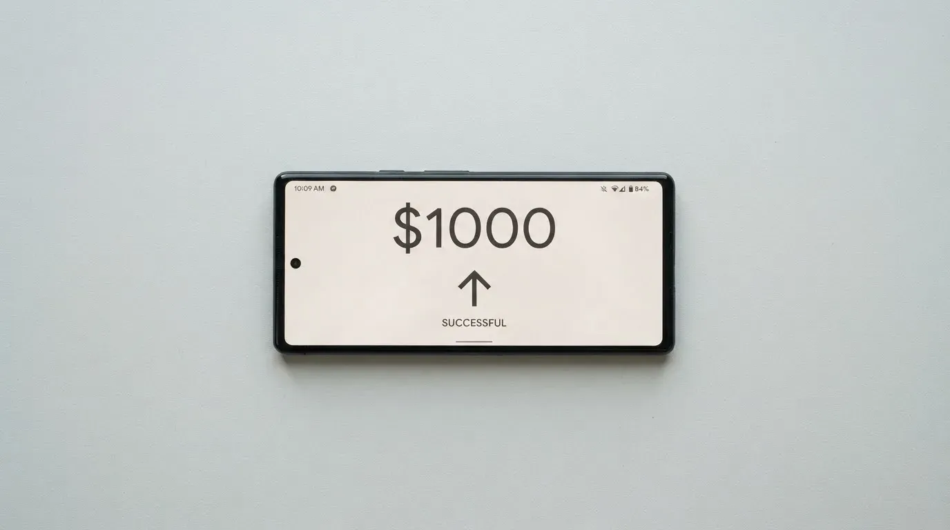 A phone showing a stablecoin transfer screen