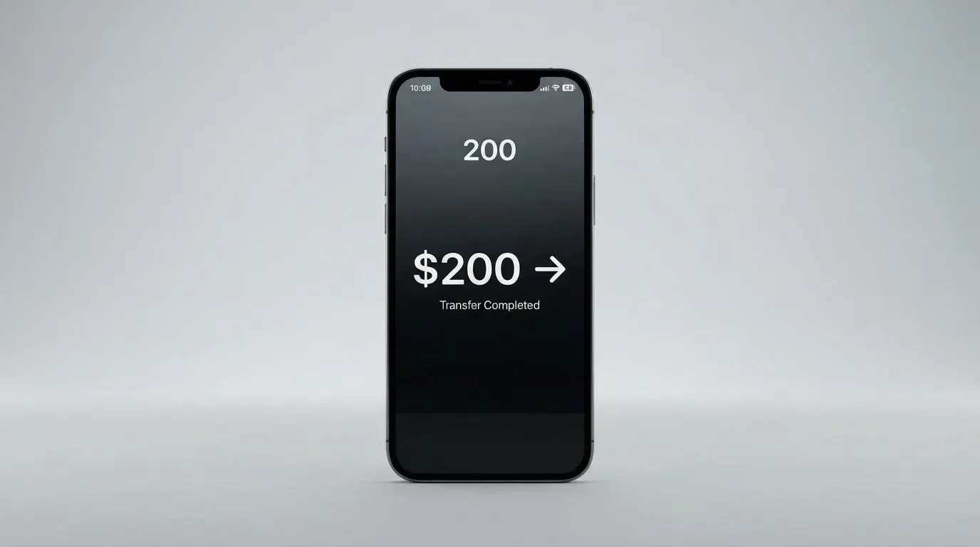 A phone showing a stablecoin transfer screen