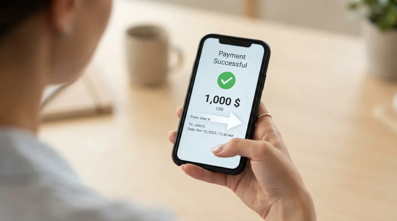 A phone showing a stablecoin transfer screen
