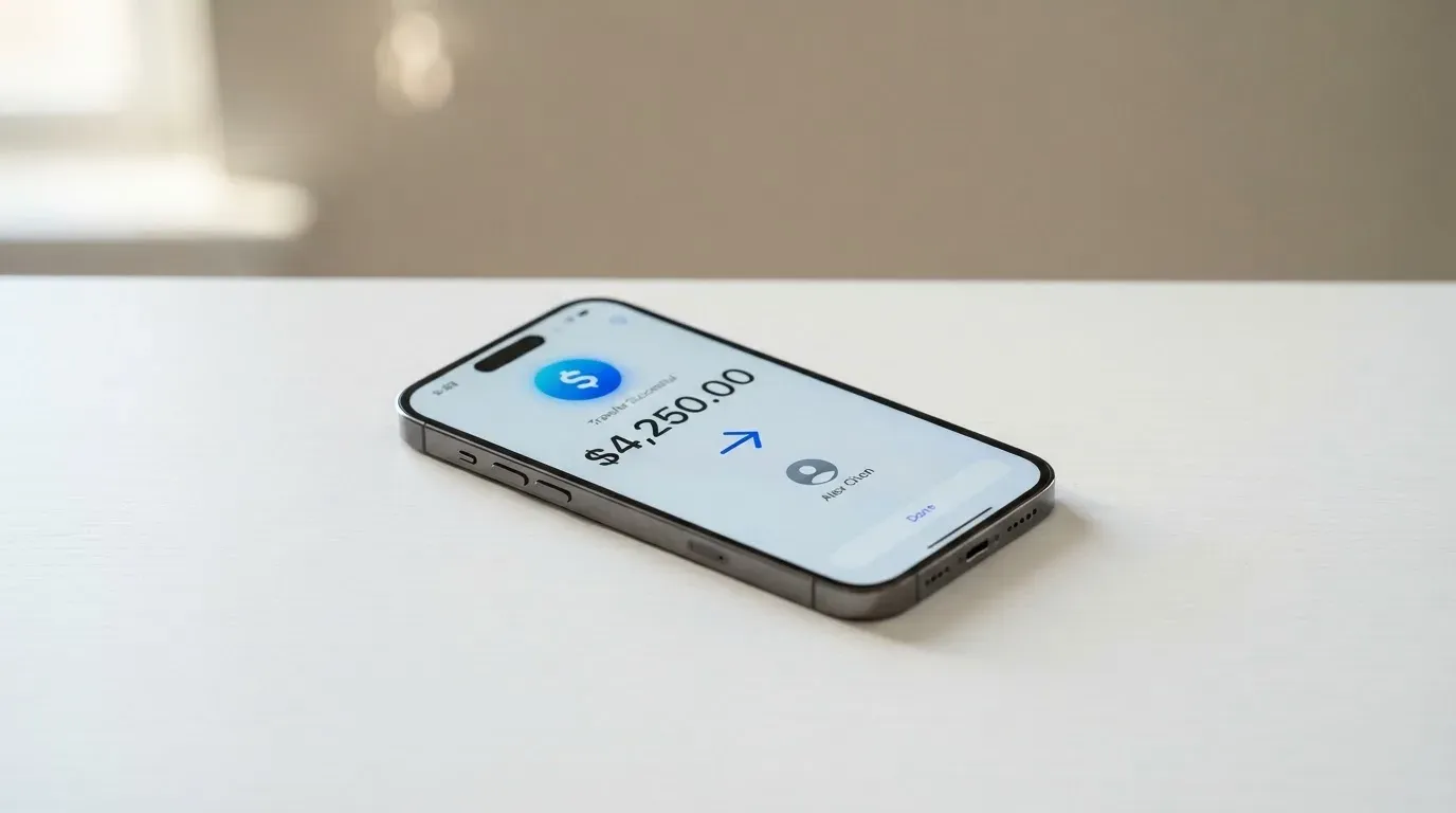A phone showing a stablecoin transfer screen