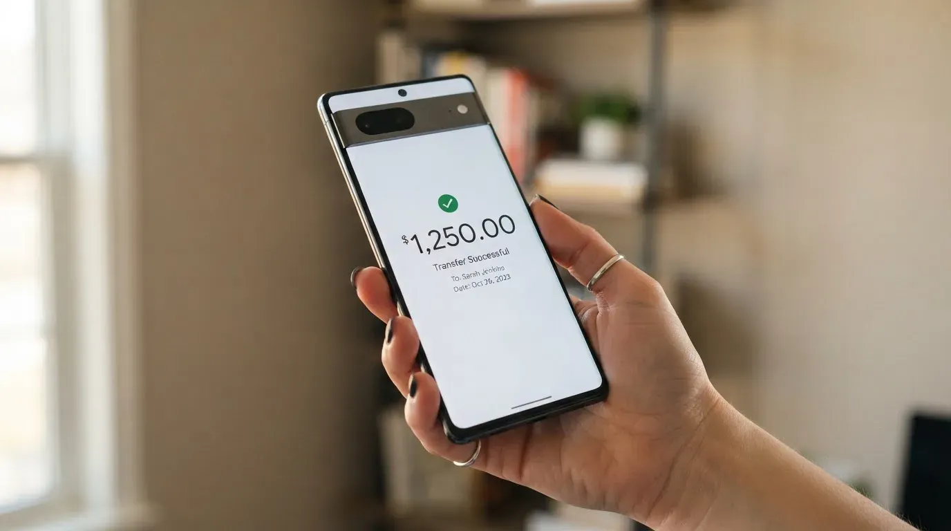 A phone showing a stablecoin transfer screen