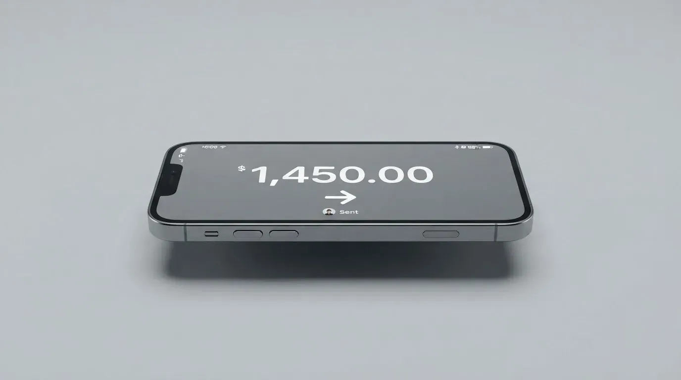 A phone showing a stablecoin transfer screen