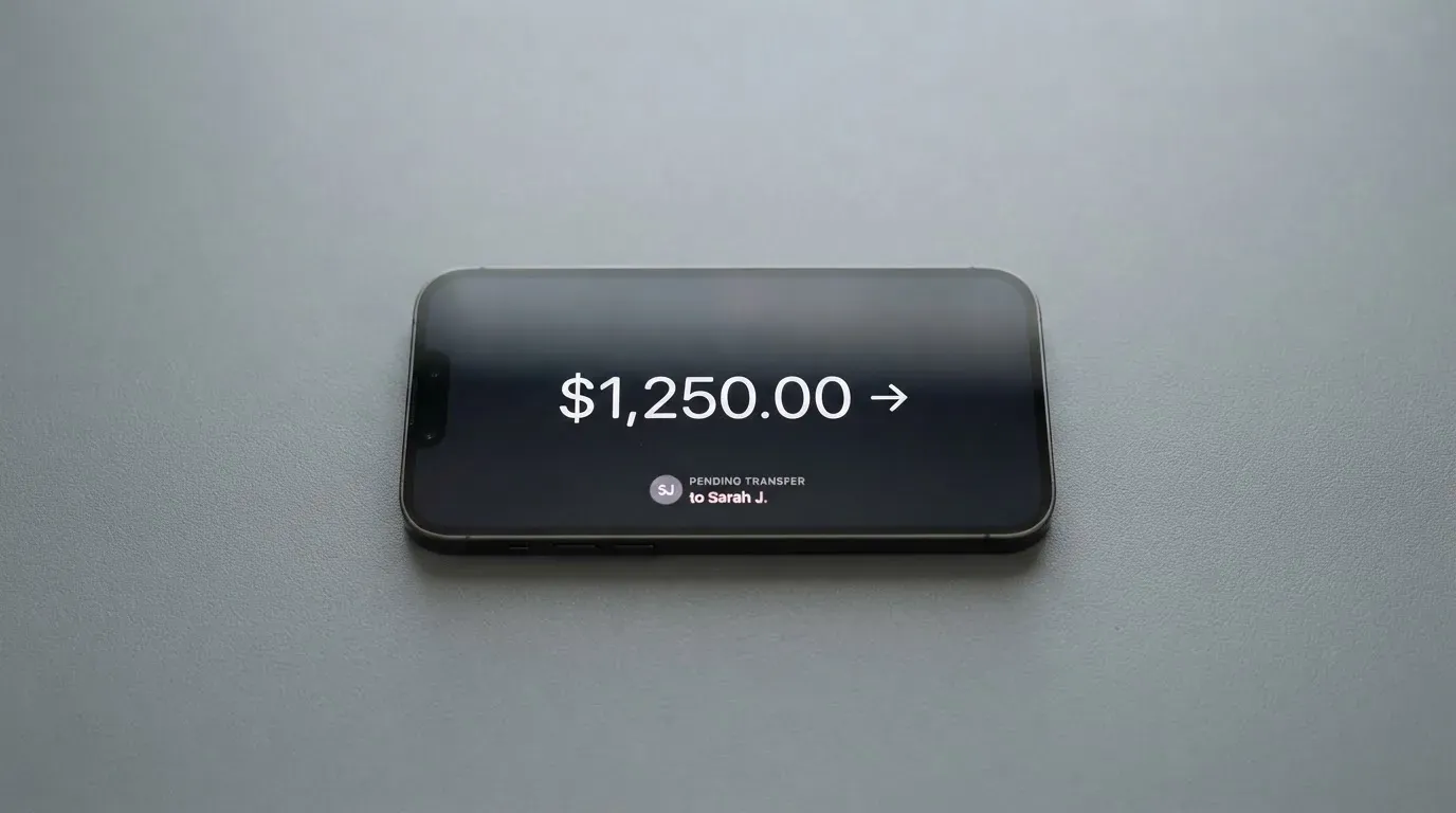 A phone showing a stablecoin transfer screen