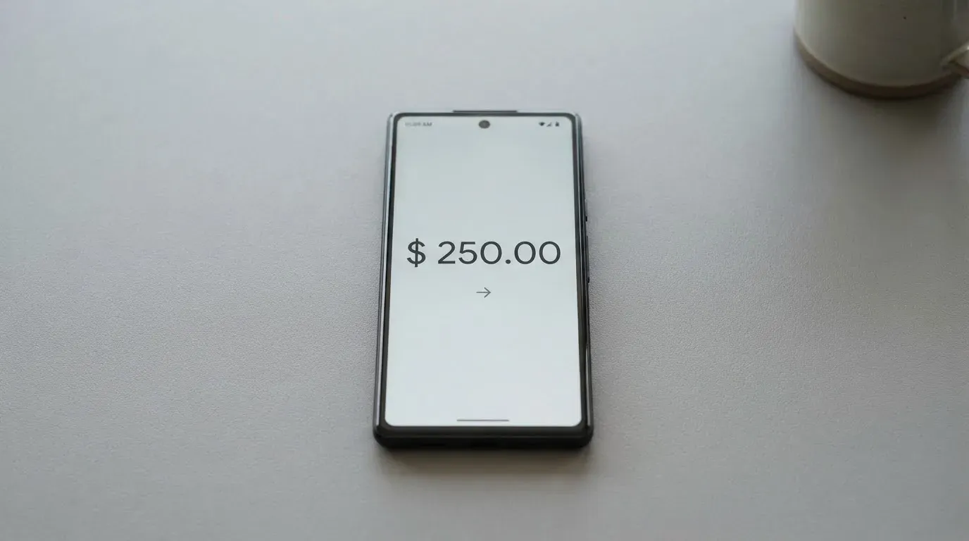 A phone showing a stablecoin transfer screen