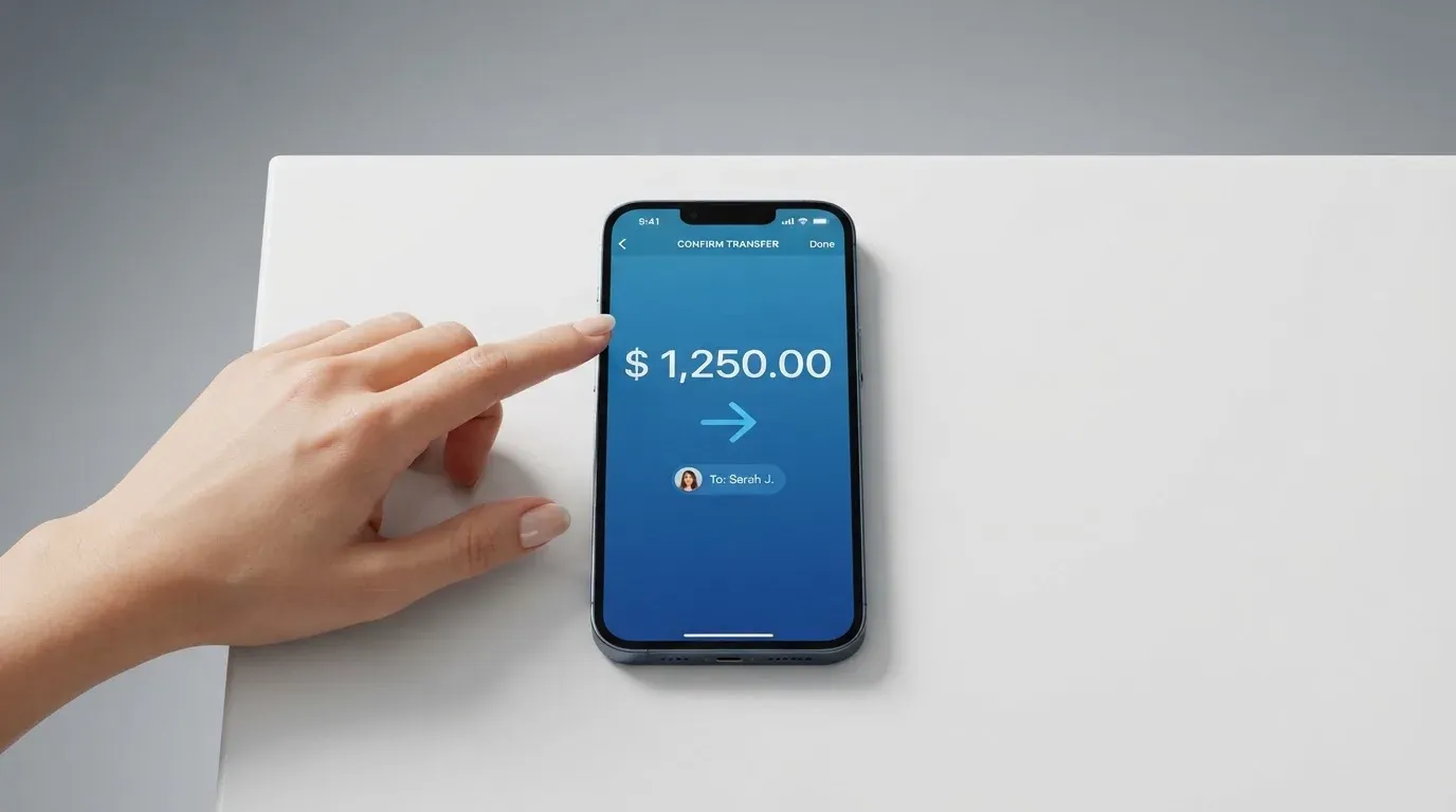 A phone showing a stablecoin transfer screen