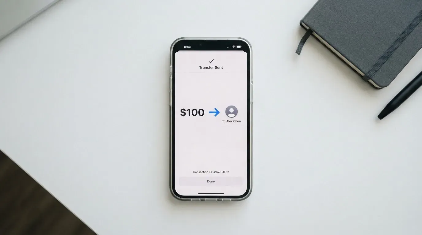 A phone showing a stablecoin transfer screen