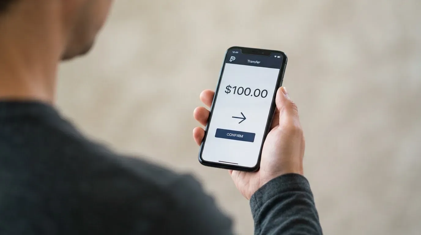 A phone showing a stablecoin transfer screen
