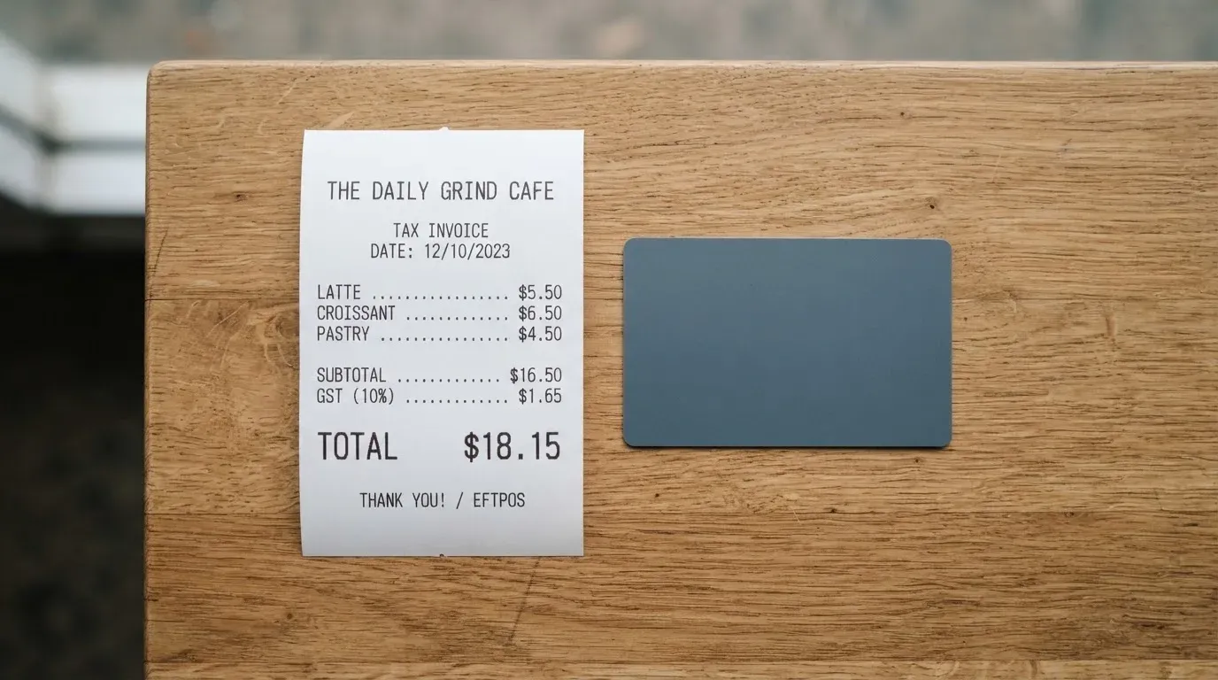 A receipt and a card on a café table