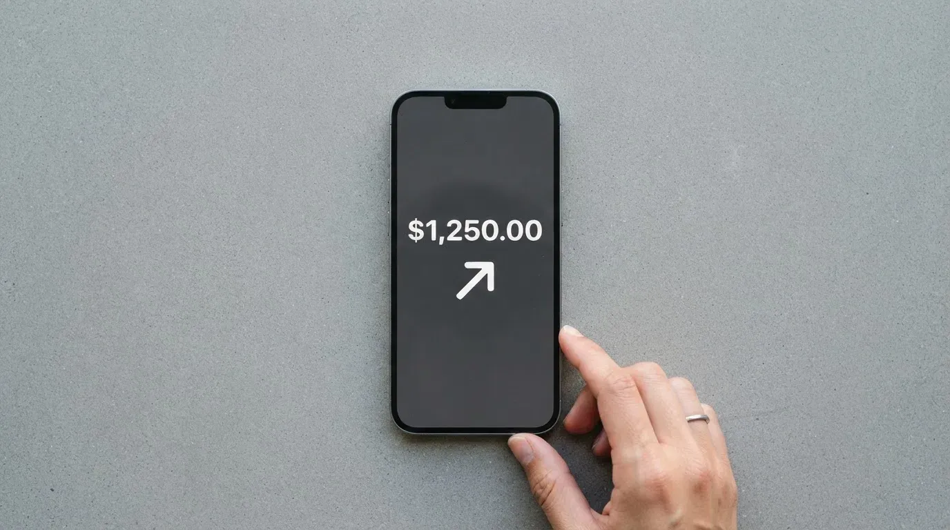 A phone showing a stablecoin transfer screen