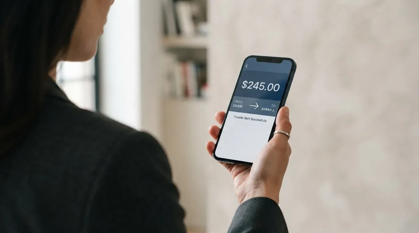 A phone showing a stablecoin transfer screen