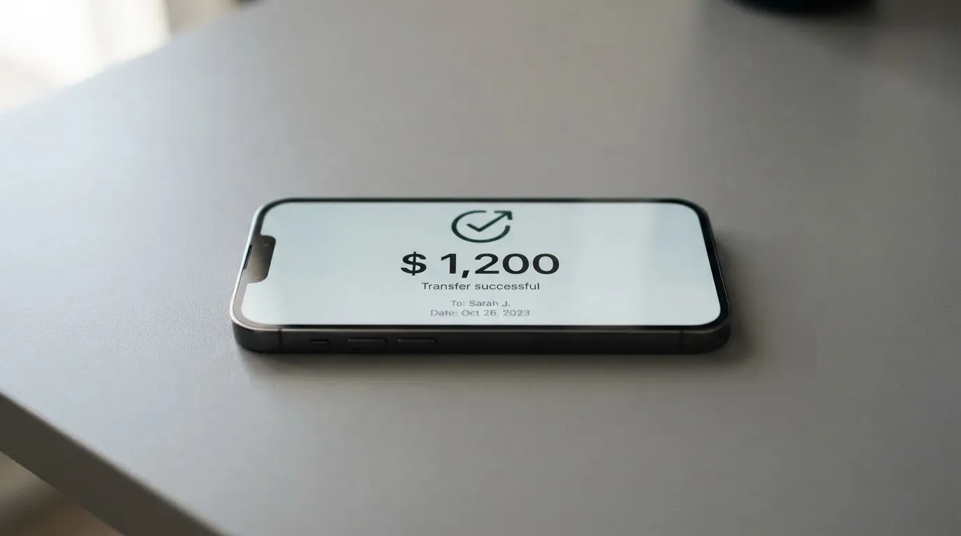 A phone showing a stablecoin transfer screen