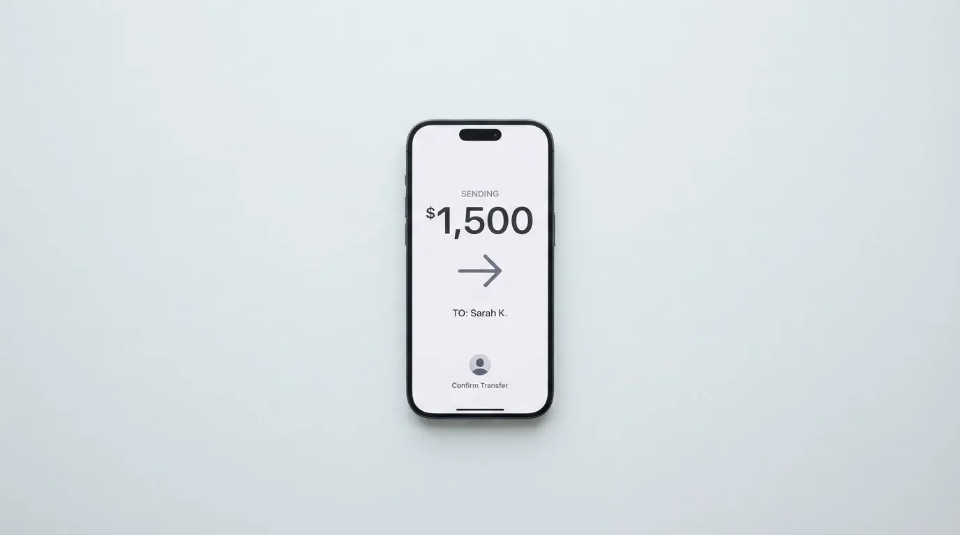 A phone showing a stablecoin transfer screen