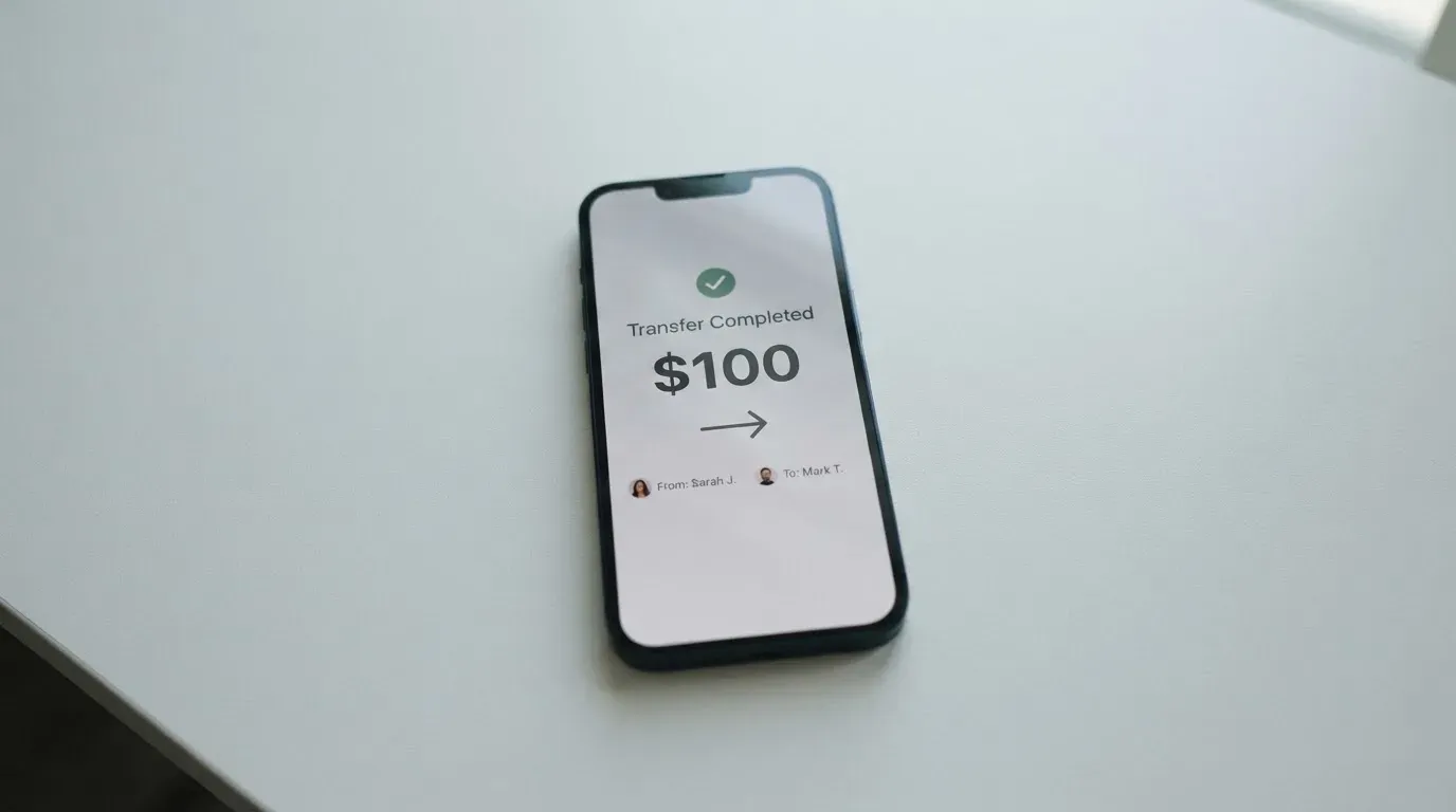 A phone showing a stablecoin transfer screen