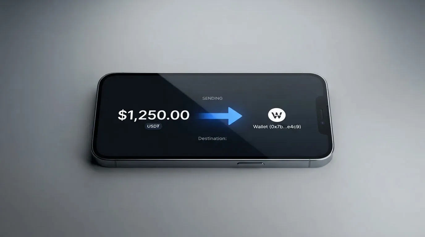 A phone showing a stablecoin transfer screen