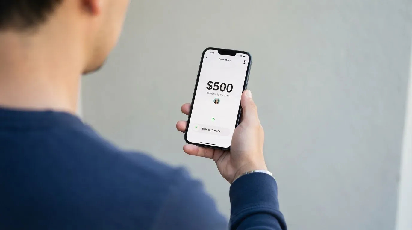 A phone showing a stablecoin transfer screen