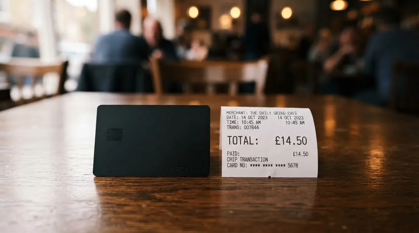 A receipt and a card on a café table