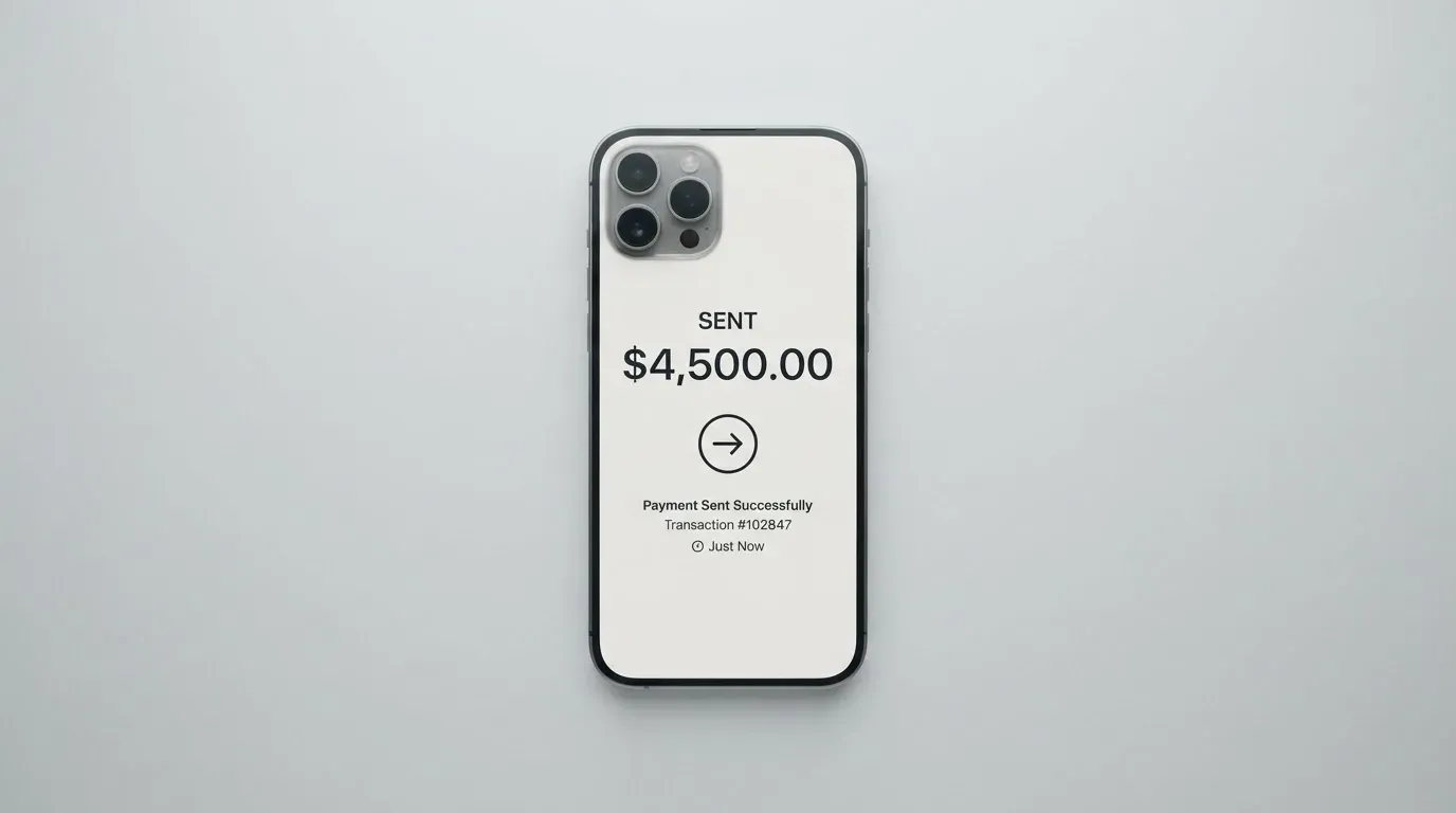 A phone showing a stablecoin transfer screen