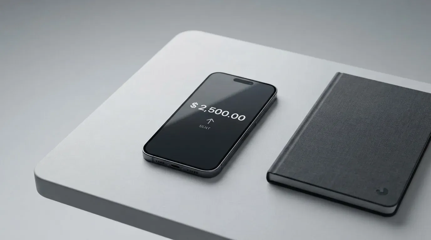 A phone showing a stablecoin transfer screen