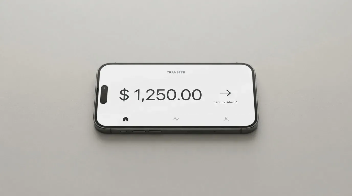 A phone showing a stablecoin transfer screen