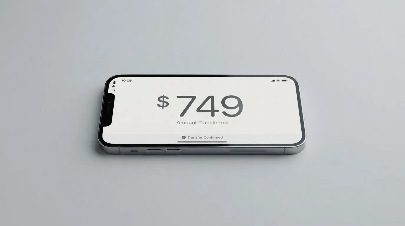 A phone showing a stablecoin transfer screen