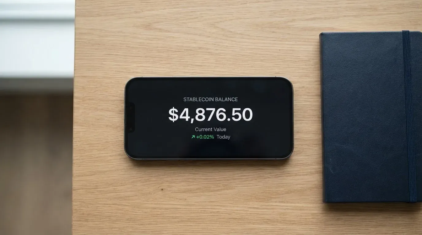 A phone showing a stablecoin transfer screen
