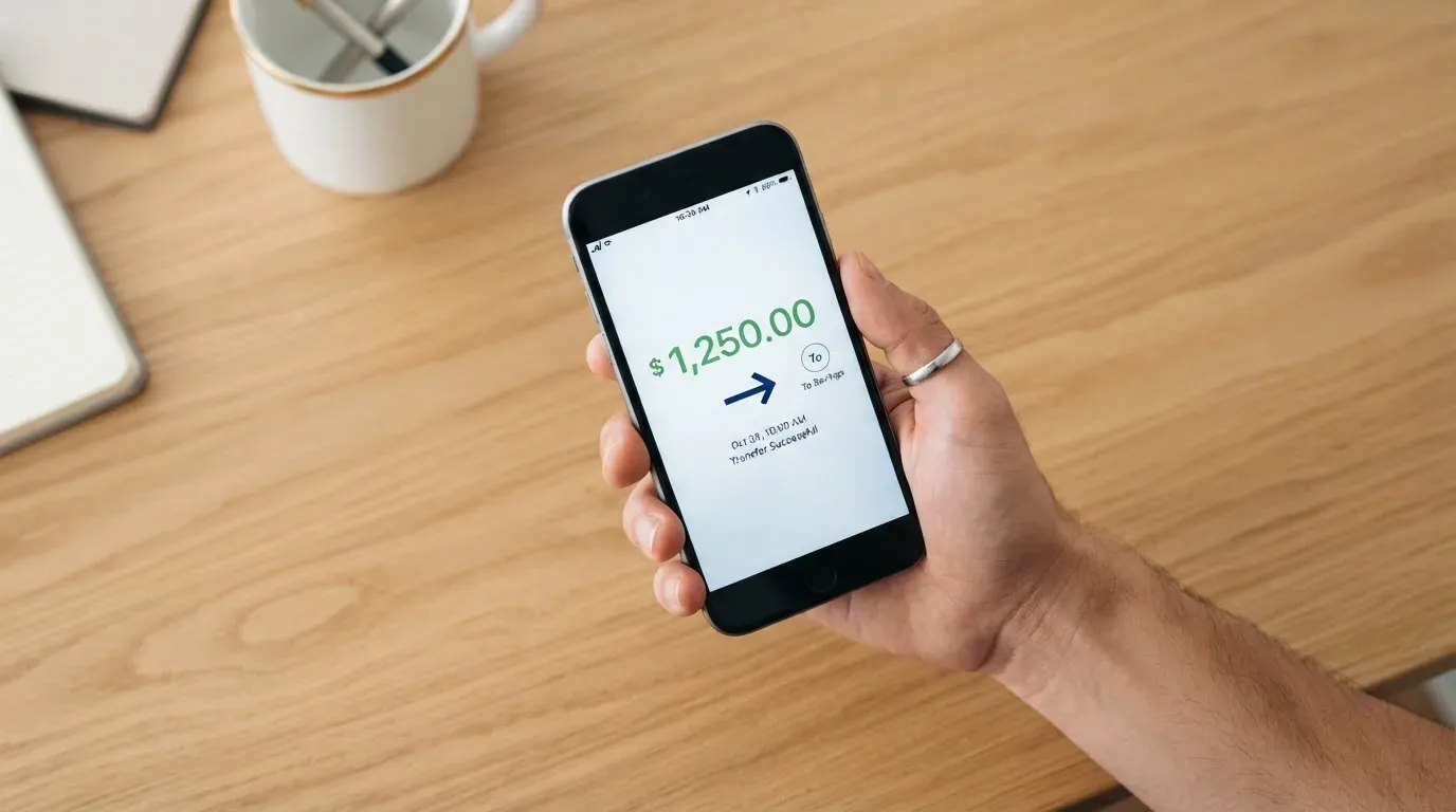A phone showing a stablecoin transfer screen