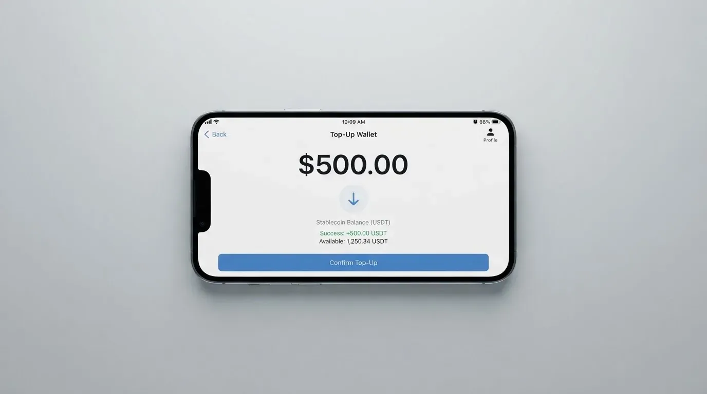 A phone showing a stablecoin transfer screen