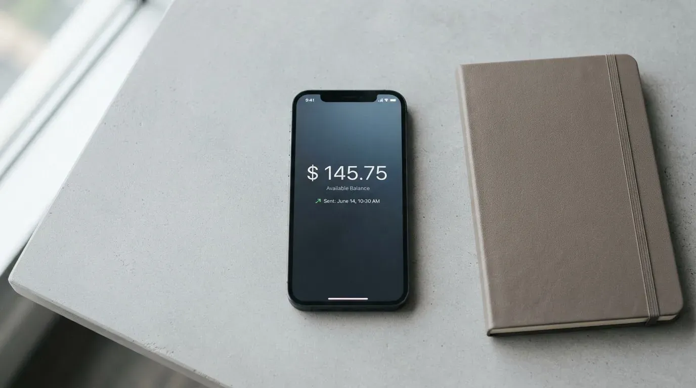 A phone showing a stablecoin transfer screen