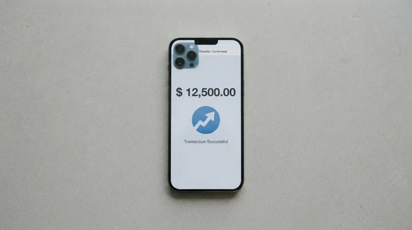 A phone showing a stablecoin transfer screen