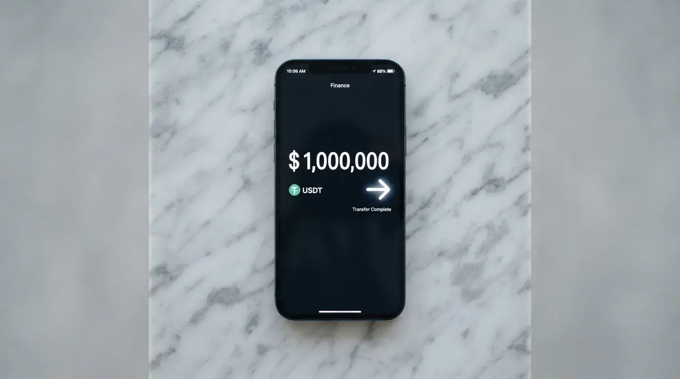 A phone showing a stablecoin transfer screen
