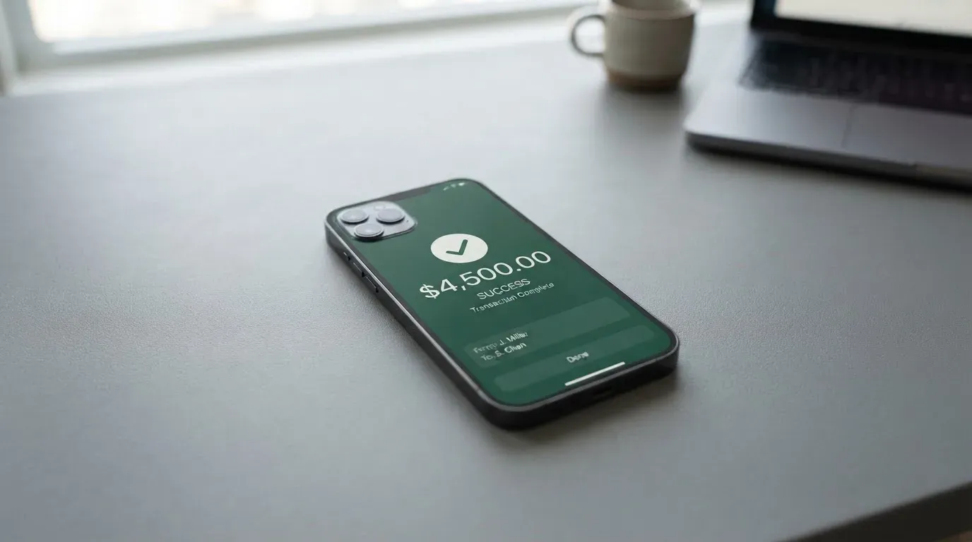 A phone showing a stablecoin transfer screen