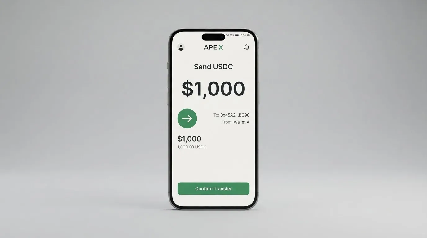 A phone showing a stablecoin transfer screen