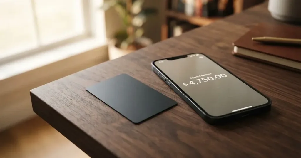 A payment card next to a phone with a crypto wallet app open