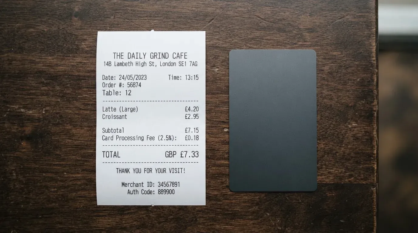 A receipt and a card on a café table
