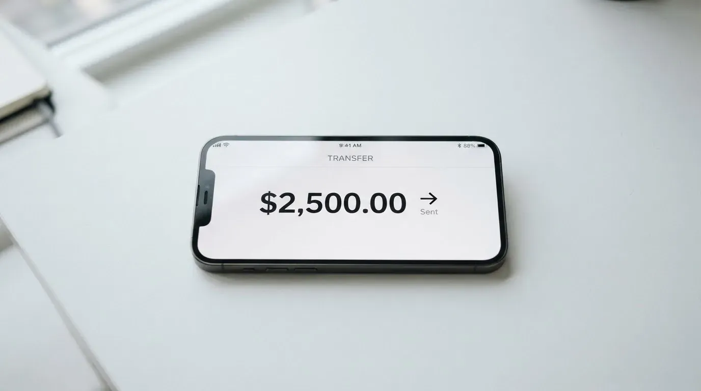 A phone showing a stablecoin transfer screen