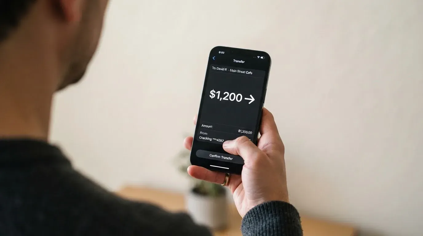 A phone showing a stablecoin transfer screen