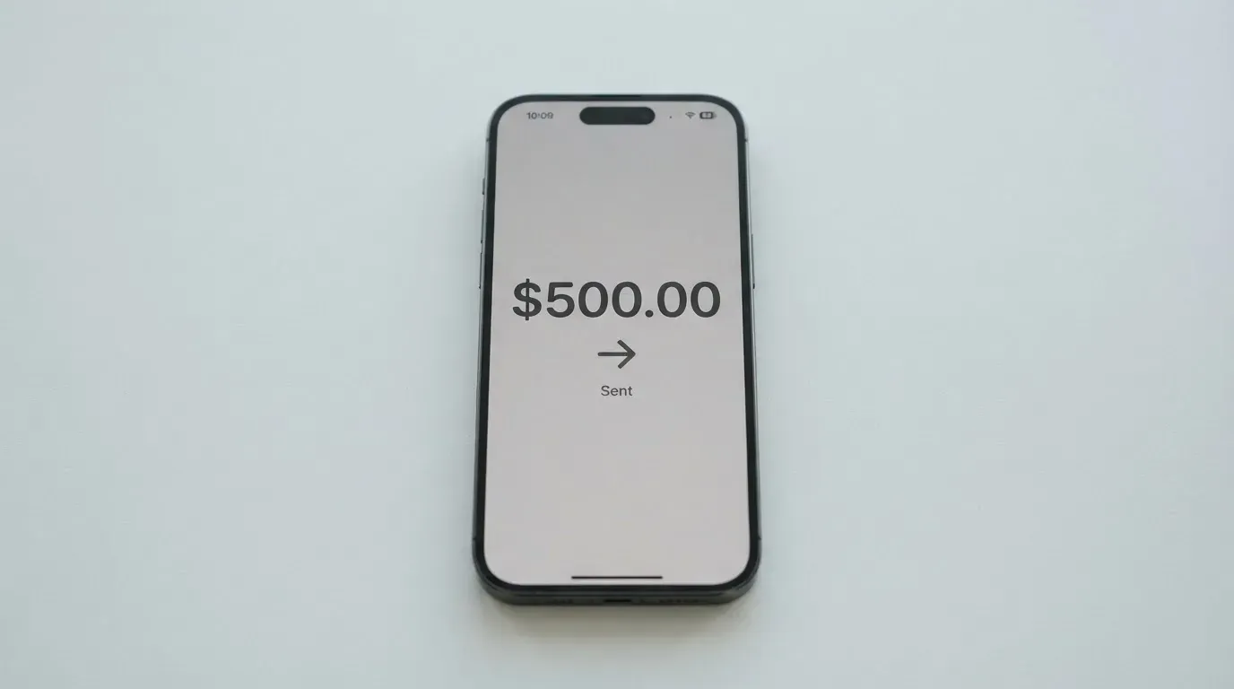 A phone showing a stablecoin transfer screen